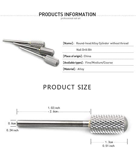Round Head Alloy Nail Drill Bit Manicure Drilling for Nail Gel Polish Removal Nail Accessories Tool (Coarse)