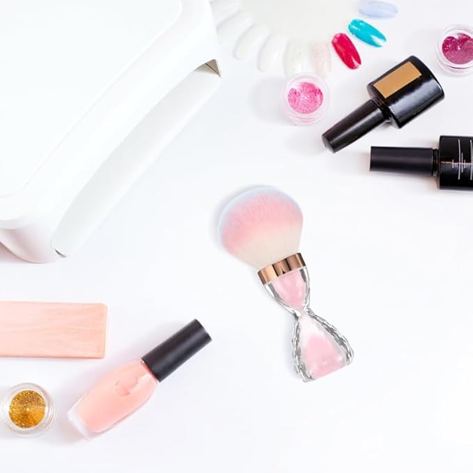 FRCOLOR 2Pcs Nail Dust Brush Acrylic Nail Art Dust Powder Brush Makeup Blush Brush Clean Up Tools Nail Art Brush Pink