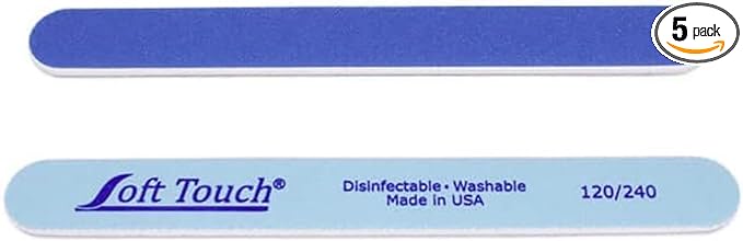 Soft Touch Nail File, Double Sided - 120/240 Grit, Light/Dark Blue, for Natural or Acrylic Nails, 7 Inch - 5 Piece