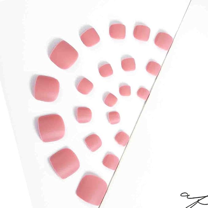 Pink Press on Toe Nails Matte Square Fake Toenails Short Solid False Toes Nails with Designs Acrylic Cute Artificial Beach Full Cover Toenail for Women 24 Pcs (Light Pink)