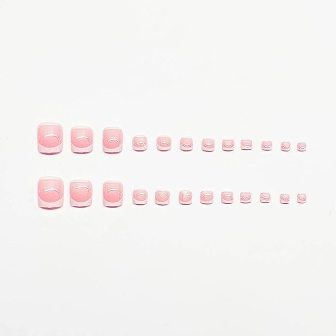 48Pcs White French Tips Press on Toenails Medium Square Press on Nails with 3D Pink Bow Design Short Square Fake Toenails Glossy Skintones Fake Nails Summer False Toenails Kit for Women Girls Manicure