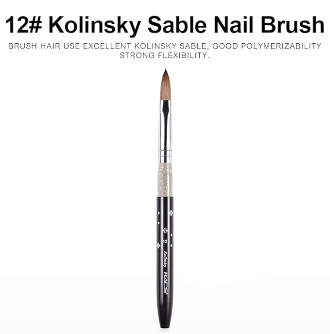 Size 12# Black 100% Kolinsky Sable Acrylic Nail Art Brushes UV Gel Nail Painting Pen Brushes (Size 12)