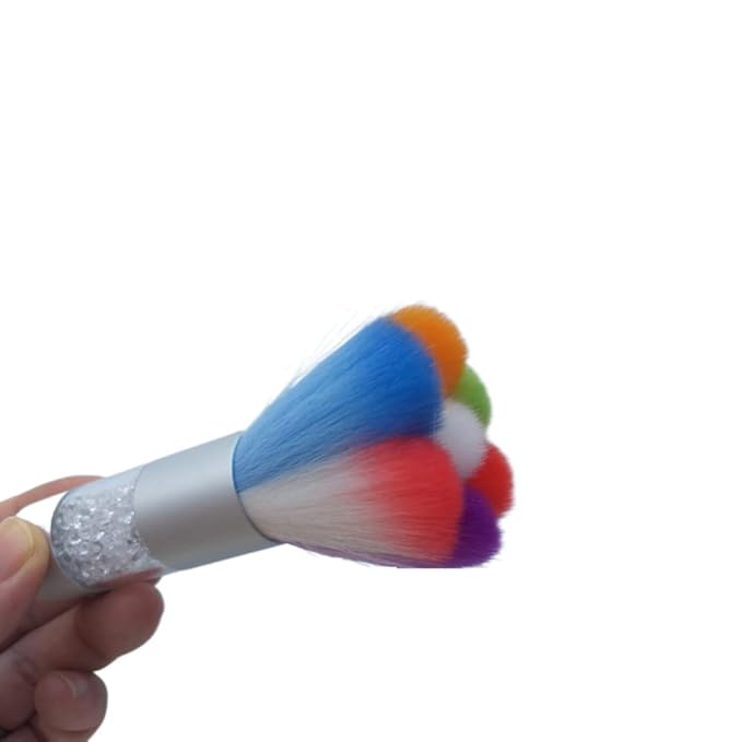 Colorful Nail Art Dust Remover Brush with Shiny Rhinestone Handle, Nail Brush Remover Cleaner for Acrylic UV Nail Gel Powder Makeup Foundation (Silver)