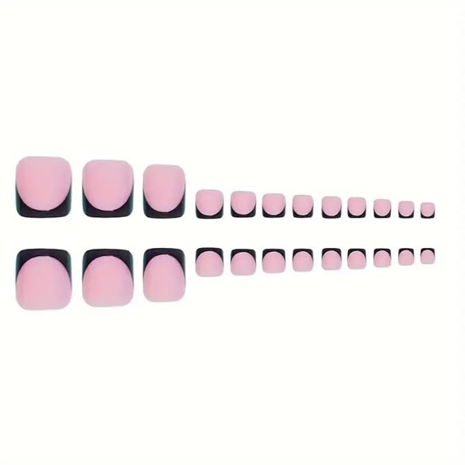 60Pcs Black French Tip Press on Nails & Press on Toenails Set, Square Press on Nails Medium Fake Nails Black French Press on Toenails Full Cover Stick on Press ons for Women