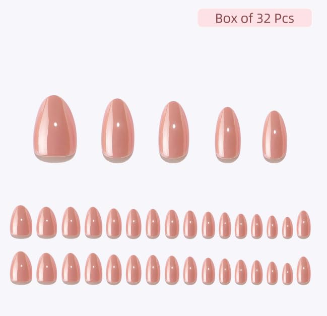 Press On Nails - Silk Blush | Pearl Chrome Nude Medium Almond Fake Nails, Salon Quality | 32 Nails, 16 Sizes Kit with Glue and Adhesive Tabs I Female Founded - Beauty, Self Care