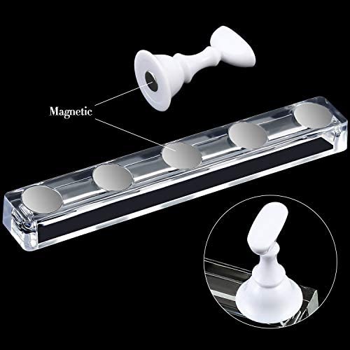 Blulu 2 Set Nail Stand for Painting Press Nail Holder Acrylic Magnetic Tips Training Fingernail Display Stands DIY Crystal Holders and 96 Pieces White Reusable Adhesive Putty(Black and White)