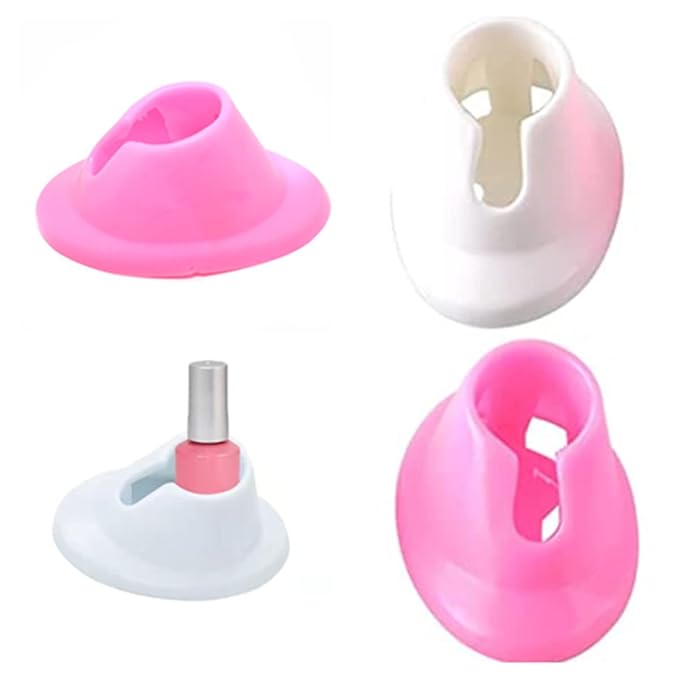 Soft Rubber Nail Polish Bottle Holder, 4PCS Nail Polish Ring Holder, Stand Manicure Display Tools for Nail Art Design Painting Salon DIY(White Pink)