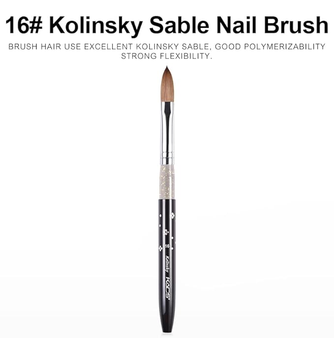 Size 16# Black 100% Kolinsky Sable Acrylic Nail Art Brushes UV Gel Nail Painting Pen Brushes (Size 16)