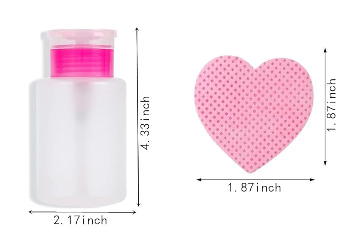 600 PCS Lint Free Nail Wipes,Non-Woven Fabric Nail Cleaning Pads Lash Extensions Glue Cleaning Wipes,accompanied by 1 Empty Pump-Style Bottle Dispenser Nail Care Set (Heart-shaped pink)