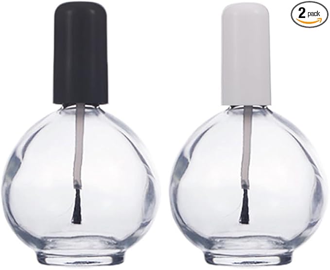 2Pcs 75ml/2.5oz Empty Nail Polish Bottles with Brush Refillable Spherical Clear Glass Containers for DIY Nail Art