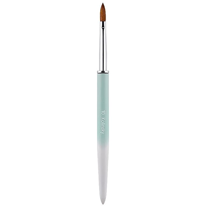 100% Pure Kolinsky Acrylic Nail Brush Size 10, Hair Acrylic Crystal Ombre White Green with Silver Ferrule Round Shaped for Women Girls Manicure Tools Accessories