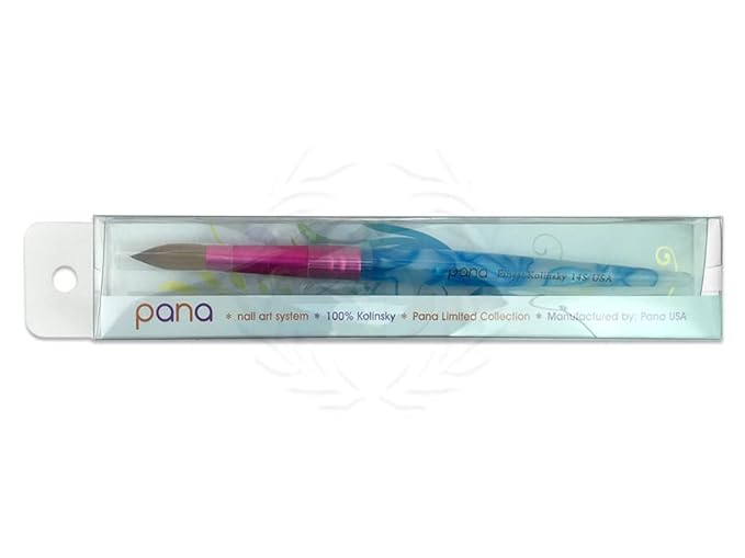 PANA Pure Kolinsky Hair Acrylic Nail Brush - Round Shape Pink Ferrule with White Swirl Blue Handle (Size 14)