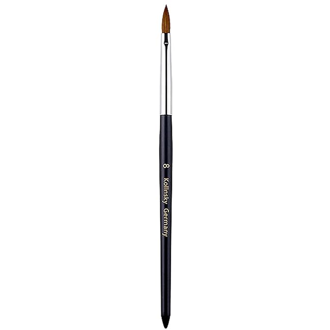 Acrylic Nail Brush Size 8#, 100% Pure Kolinsky Hair Acrylic Black with Silver Ferrule Round Shaped for Women Girls Manicure Tools Accessories