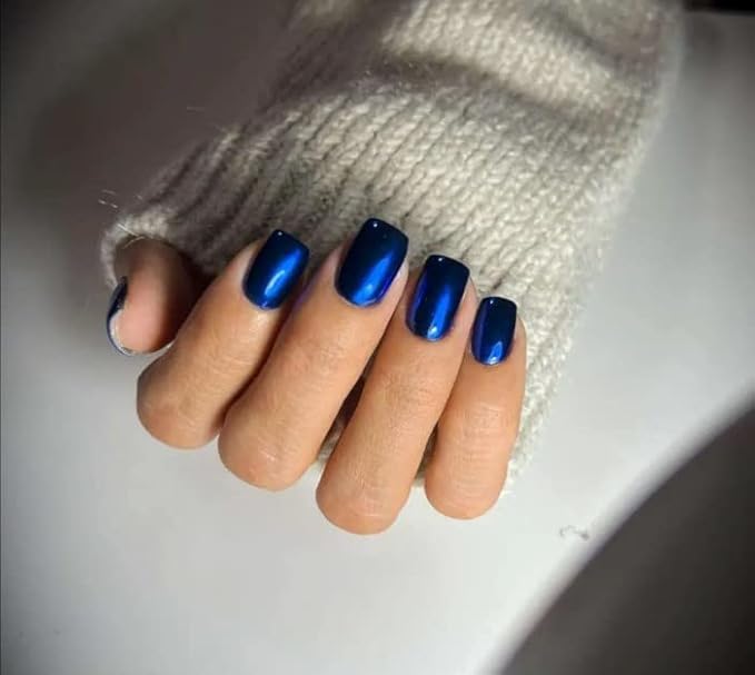 Semi-Cured Gel Nail Strips - 20 Salon-Quality Gel Sticker with UV Light Required, Long Lasting, Easy Application & Removal, Includes Prep Pad, Nail File, Wooden Stick (Metallic Blue)