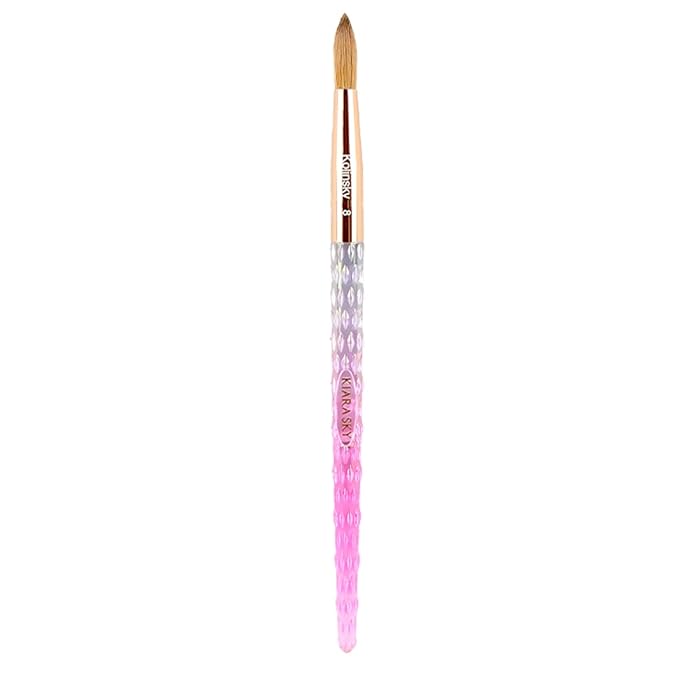 Kiara Sky Acrylic Brush #8 - Pink | 100% Pure Kolinsky | Crystal Cut Handle and Acetone Resistant