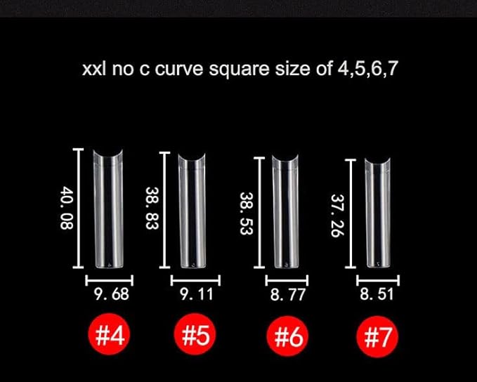 No C curve XXL Square Nail tips size 4,5,6,7, 600pcs per bag Clear Acrylic Nails Square Shape Nail Tips SITELENABY Flattened Half Cover False Nails for Salon&Home DIY French ABS Nail Art Tips