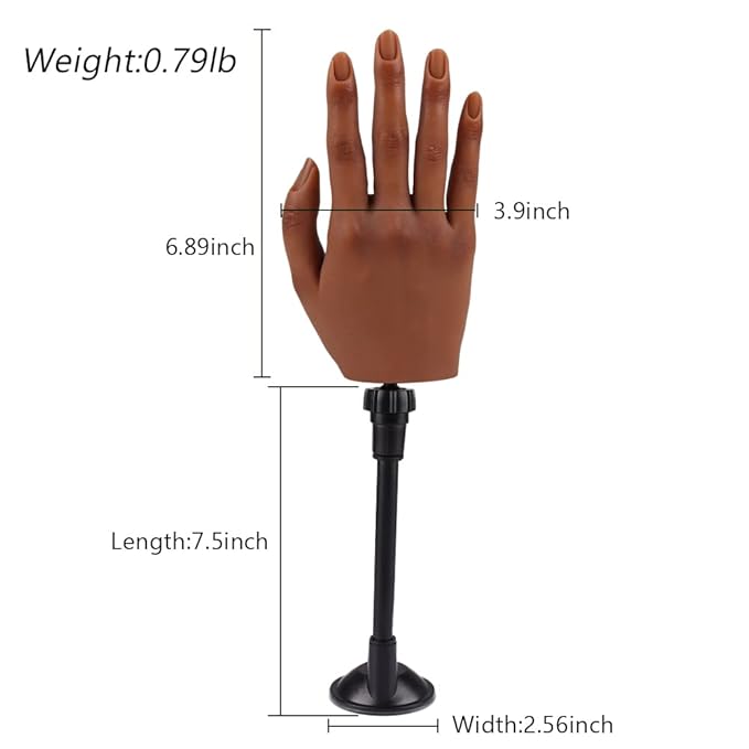 Practice Hand for Acrylic Nails with Stand Bracket, Silicone Fake Hands to Practice Fake Nails Mannequin Hand for Nails Practice and Nail Art Single Right Hand Color 5#