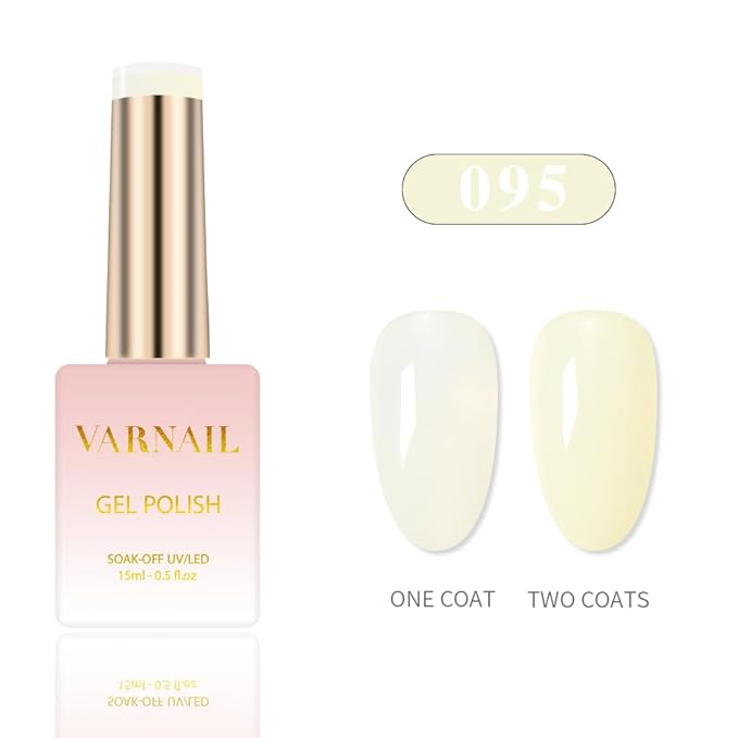 VARNAIL Pastel Sugar Jelly Gel Nail Polish Kit 6 Colors 15 ml , Translucent Sheer Gel Polish, Salon Quality Soak off UV Light Gel Nail Polish Set