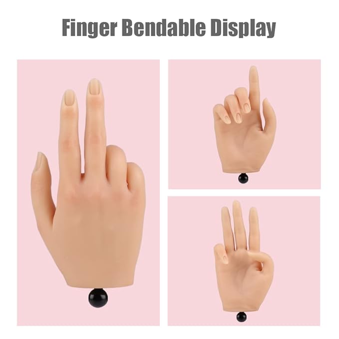 Practice Hand for Acrylic Nails with Stand Bracket, Silicone Fake Hands to Practice Fake Nails Mannequin Hand for Nails Practice and Nail Art Single Right Hand Color 1#