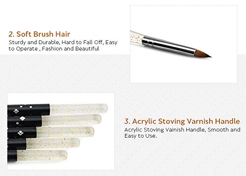 Size 8# Black 100% Kolinsky Sable Acrylic Nail Art Brushes UV Gel Nail Painting Pen Brushes (Size 8)