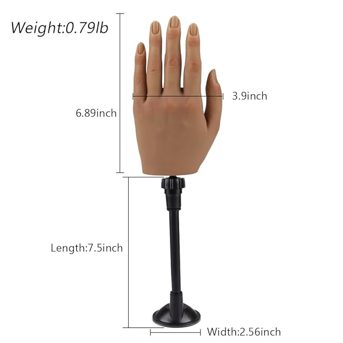 Practice Hand for Acrylic Nails with Stand Bracket, Silicone Fake Hands to Practice Fake Nails Mannequin Hand for Nails Practice and Nail Art Color2 Single Left Hand