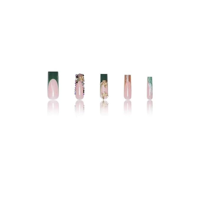 Press on Nails Long Square Green SEENEEY Stick on Nail 24pcs