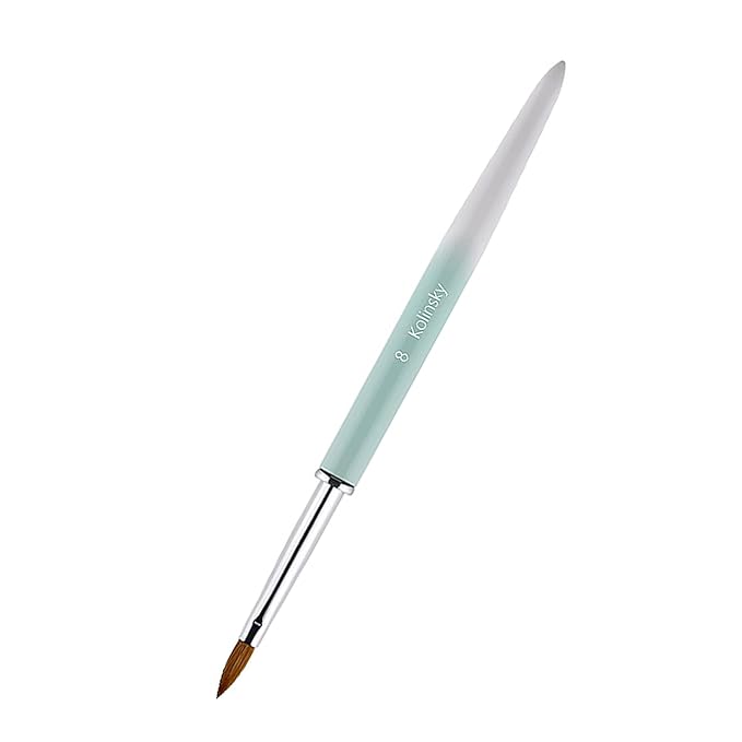 Acrylic Nail Brush Size 8#, 100% Pure Kolinsky Hair Acrylic Crystal Ombre White Green with Silver Ferrule Round Shaped for Women Girls Manicure Tools Accessories