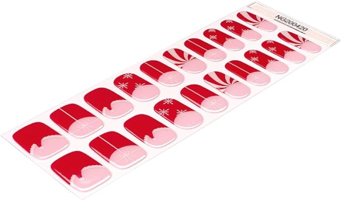 Semi Cured Gel Nail Strips 20 Pcs Christmas Red French Tip Gel Nail Wraps, Stickers, UV Light Required Nail Art Design Decoration Accessories