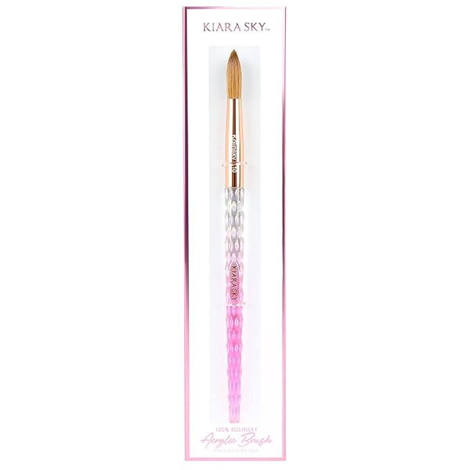 Kiara Sky Acrylic Brush #10 - Pink | 100% Pure Kolinsky | Crystal Cut Handle and Acetone Resistant