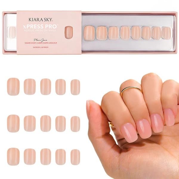 Kiara Sky Press On Nails | XPRESS PRO 100% Acrylic Nails | 30-Piece Kit Includes Nail Glue, Cuticle Pusher, File & Prep Pad | Square Short - Plane Jane