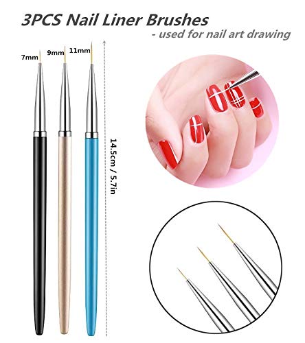 8pcs Nail Art Design Tools, 5PCS Dual-Ended Nail Art Sculpture Pen Dotting Tools with 3PCS Nail Liner Brushes, Silicone Nail Polish Brushes Stainless Steel Carving Drawing Tool