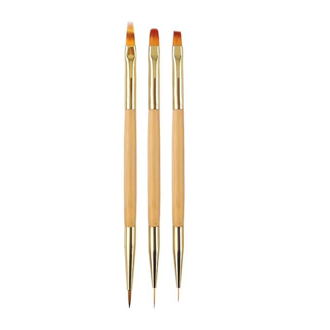 3 Pcs Nail Drawing Brushes, Dual End Nail Art Pen Brush Acrylic Round Flat Painting Drawing Liner Nail Tools