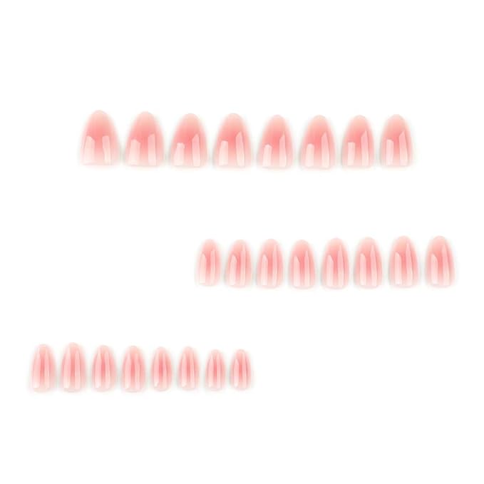 Pink Aura Press on Nails Short Almond Fake Nails Cute False Nails Press ons with Design for Women Manicure,Glossy Finish | Reusable | Nail Kit with Jelly Adhesive Tabs | 24 Pcs