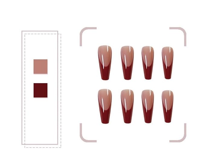 Hallonween Press On Nails [24pcs] Red Trapezoid French Fake Nails | Reusable ，Perfect Fake Nails for Women&Girls