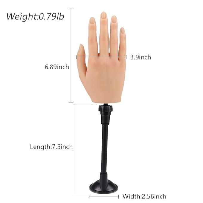 Practice Hand for Acrylic Nails with Stand Bracket, Silicone Fake Hands to Practice Fake Nails Mannequin Hand for Nails Practice and Nail Art Single Right Hand Color 1#