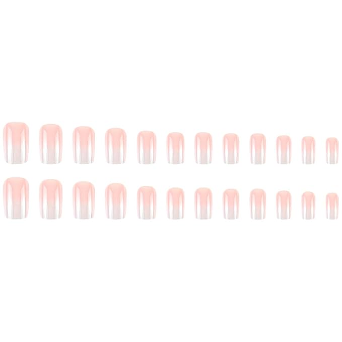 Sqaure Fake Nails Short Ombre Press on Nails White Nude Gradient False Nails Press ons Glossy Acrylic Artificial Nails Glue on Nail for Women Girls 24Pcs