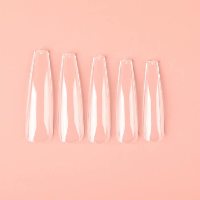Allkem Soft Gel Nail Tips - XXL Ballerina Nail Extensions with Refill Bag - 12 Sizes Extra Extra Long Full Cover Nails - Clear (504 Pieces)
