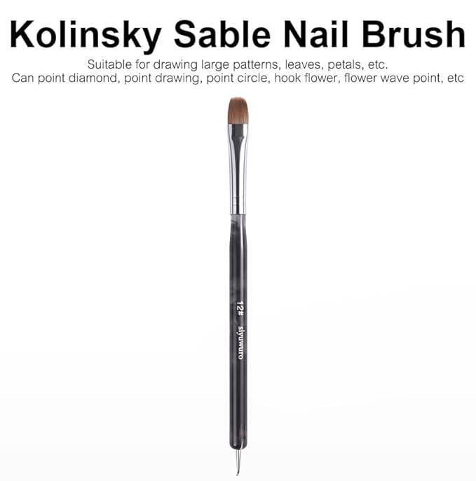 Kolinsky Sable Nail Brush French Nail Brush 2 Way Professional UV Gel Acrylic Nail Art Brush with Dotting Tool for French Manicure Cuticle Clean Up Nail Art Design Brush (12#)