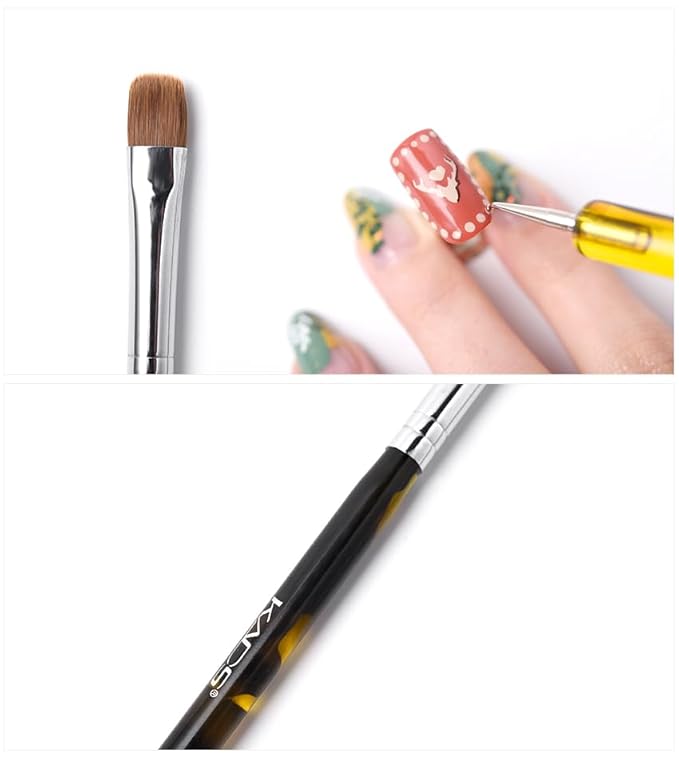 KADS 2 Way French Brush Acrylic Sable Brush 2 Way Acrylic Professional French Manicure Clean-up Brush Nail Art Brush Nail Dotting Pen (#12 2Pcs)