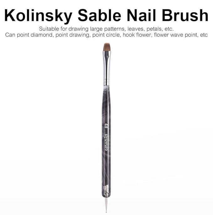 Kolinsky Sable Nail Brush French Nail Brush 2 Way Professional UV Gel Acrylic Nail Art Brush with Dotting Tool for French Manicure Cuticle Clean Up Nail Art Design Brush (4#)