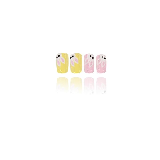 24 Pcs Easter Press on Nails Medium Square Shaped Fake Nails Cute White Bunny Designs Pink Blue Purple Glossy False Nails Easter Rabbit Nail Art Decor Full Cover Acrylic Nails for Women DIY Manicure