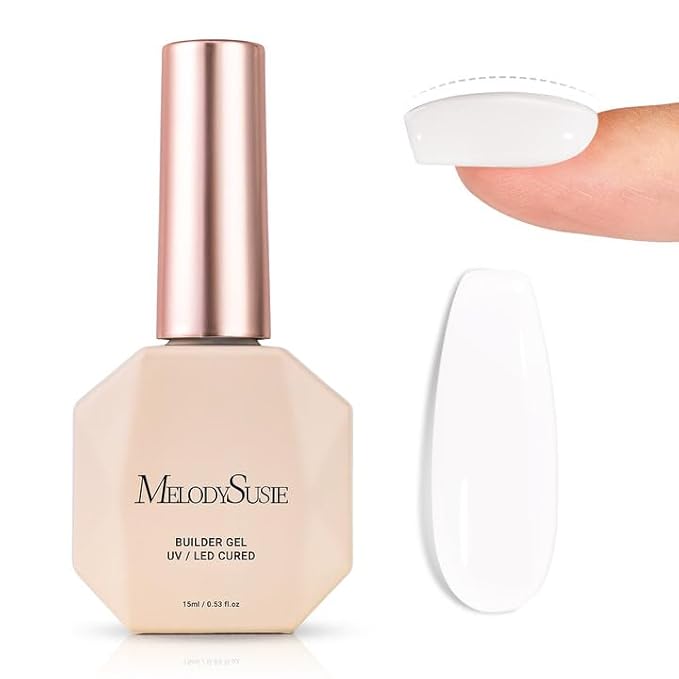 MelodySusie Milky White Builder Nail Base Gel for Nails Thickening, Soak Off UV Extension Gel, Rhinestone Nail Glue for Nail Art Design Salon DIY Manicure at Home Gift for Women-001
