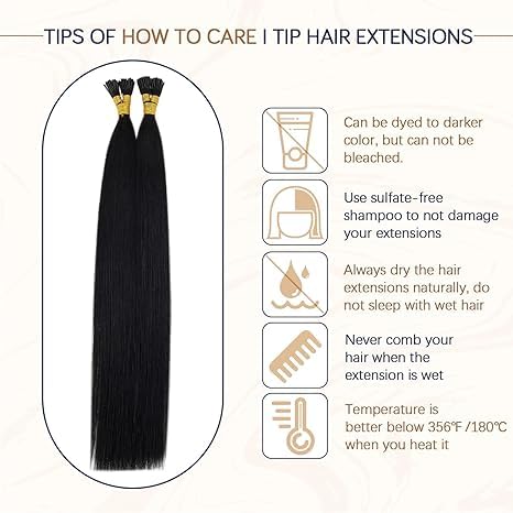 RUNATURE 18 Inch Itip Hair Extensions Human Hair Black Soft Straight Hair I Tip Hair Extensions Remy Real Hair Full Ends Add Hair Length Cold Fusion Long Lasting 50G 60S #1 Jet Black