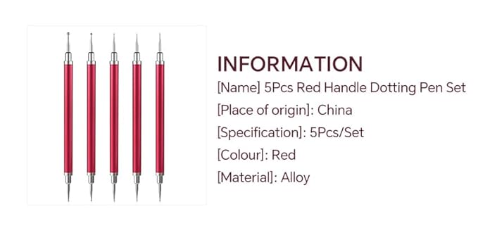 5Pcs Nail Art Dotting Tool Set Double-Ended Dotting Pens & Embossing Stylus for Gel & Acrylic Nails Manicure Brush for Nail Design, Painting, Sculpting & DIY Decorations (Red)
