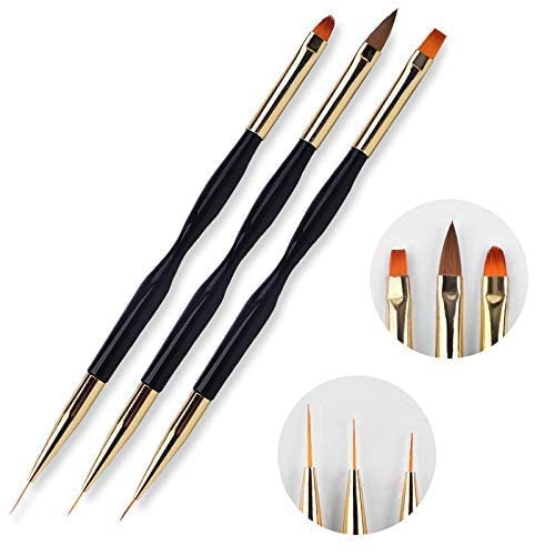3 Pcs Nail Drawing Pen, Dual End Nail Art Pen Brush Acrylic Round Flat Painting Drawing Liner Nail Tools