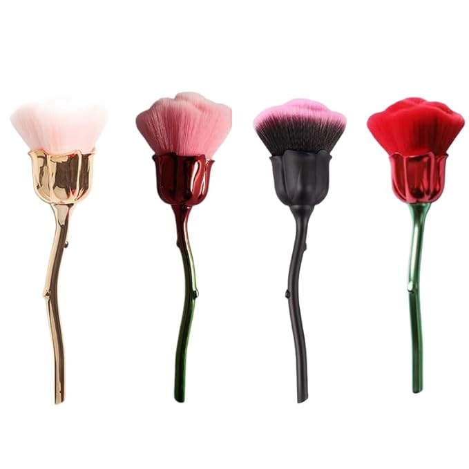 4 Pcs Nail Art Dust Powder Remover Cleaner Brush，Rose Nail Art Powder Dust Removal Brush Nail Dust Brush Soft Nail Dust Cleaning Brush for Nail Trimming Cleaning Makeup Brush Tools (Mixed-Color)
