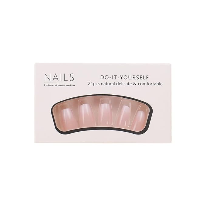 Ombre Press on Nails Short Square Fake Nails White Gradient Nails Press ons with Design Reusable Artificial Nail Full Cover Glue on Nail Stick on Nails for Women Manicure 24Pcs