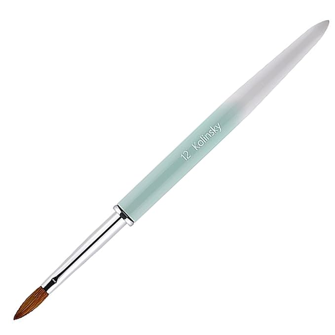100% Pure Kolinsky Acrylic Nail Brush Size 12, Hair Acrylic Crystal Ombre White Green with Silver Ferrule Round Shaped for Women Girls Manicure Tools Accessories