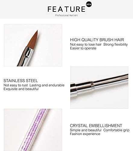 KADS Acrylic Brush Nail Art Brush Rhinestone Powder Brush Acrylic Clear Handle Nail Art Design Paint Pen Manicure Tool for Nails Sculpting (Purple)