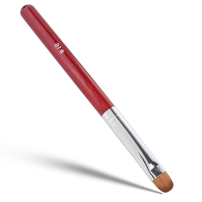 French Manicure Clean-Up Brush, French Gel Acrylic Nail Art Kolinsky Brush for Professional Manicure Cuticle Clean Up Nail Art Design, Red Wood Handle (16#)